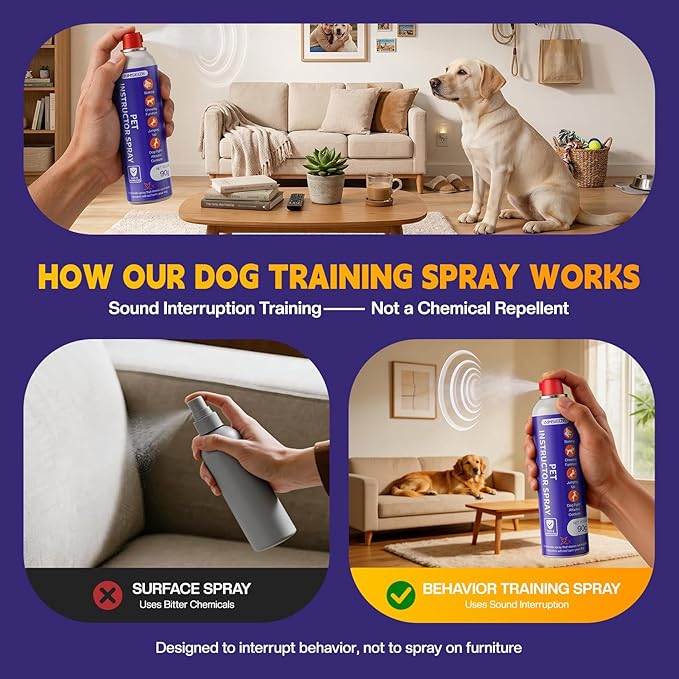 Dog Training Spray with Citronella: 90ml Humane Dog Corrector Spray for Barking, Jumping & Chewing, Dog Behavior Correction Spray for Medium & Large Dogs