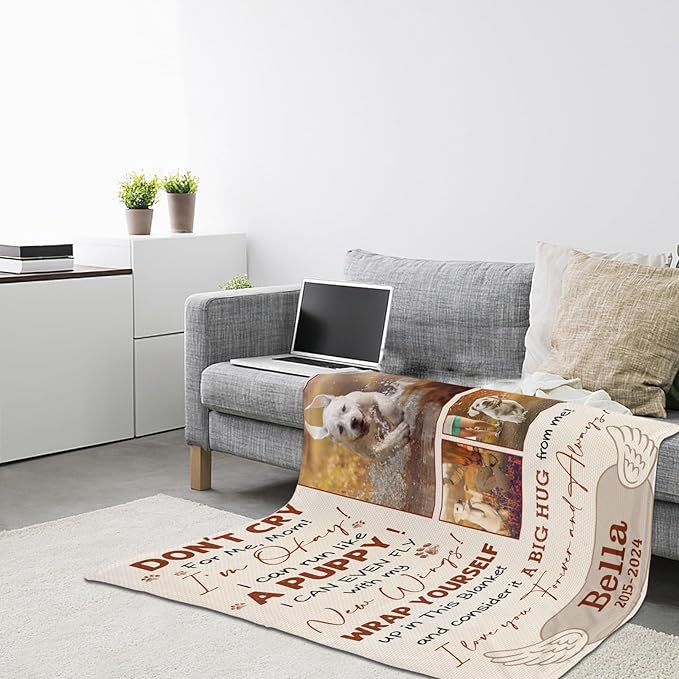 Personalized Dog Memorial Blanket with Photo:Made in USA,Custom Memorial Gifts for Loss of Dog,Cat,Pet,Sympathy Bereavement for Loss of Pet