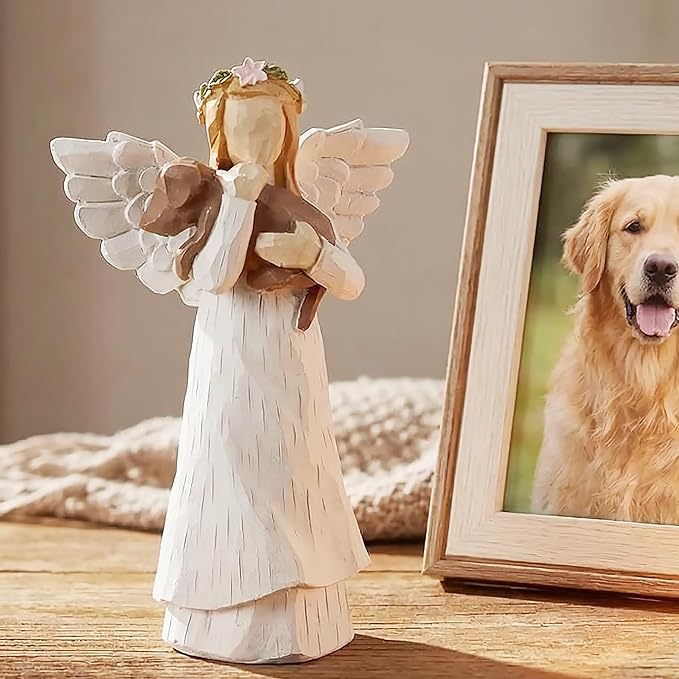 Angel of Friendship Dog Memorial Figurine with Rainbow Bridge Bracelet, 4.9 Hand-Painted Resin Statue, Pet Sympathy Gift for Loss of Dog