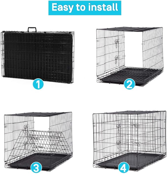 42/48 Inch Dog Crate Extra Large Double-Door Dog Kennel with Plastic Tray & Divider, Indoor Outdoor Folding XL XXL Dog Cage Pet House