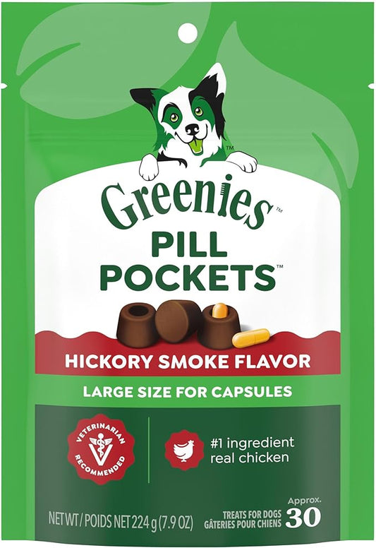 Greenies Pill Pockets for Dogs Large Size, Dog Treat Pouch for Capsule Medication, Hickory Smoke Flavor, 7.9 oz. Pouch