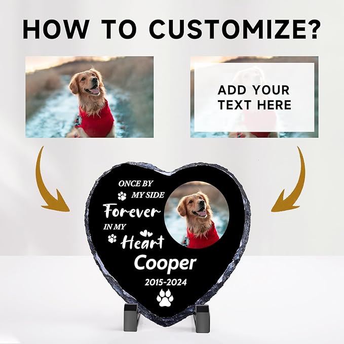 Pet Memorial Stones for Dogs, Dog Memorial Stone Outdoor, Pet Headstones for Dogs, Memorial Gifts for Loss of Dog, Custom Stone Picture Frame Plaque with Name/Text