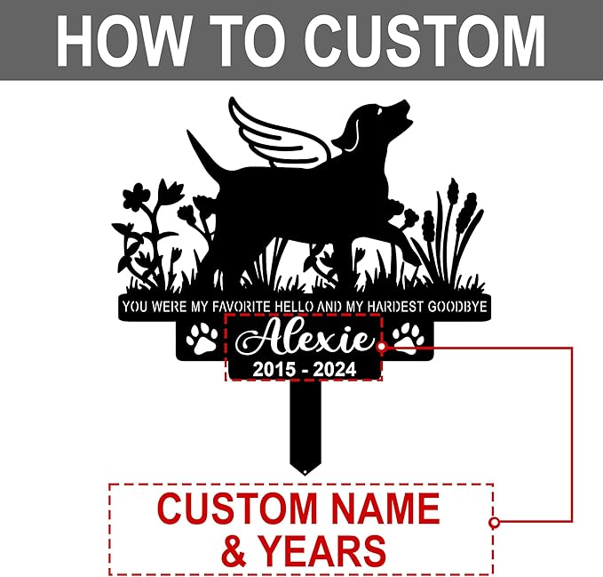 Personalized Pet Memorial Grave Marker, Custom Pet's Name Cemetery Decorations for Funerary, Metal Pet Garden Stake, Outdoor Sympathy Pet Stake Plaque Gift for Loss Dog