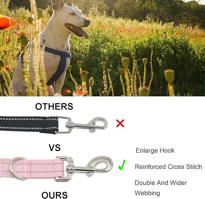Standard Training Leashes 12 Inches for Dogs, Short Traffic Dog Leash Heavy Duty Padded Handle, Nylon Anti Pull for Reflective, Short Line Dog for Small, Medium and Large Dogs 1 FT Pink
