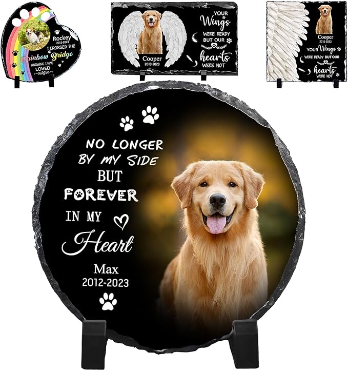 Pet Memorial Stones for Dogs Personalized Photo Rock Slate Round Shape Customized Memorial Stone Gifts for Loss Dog Cat