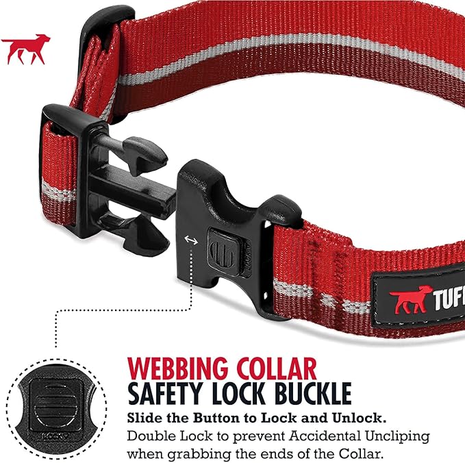 Tuff Pupper Martingale Collar for Dogs | Gentle Nylon Limited Cinch is Perfect for Training | Durable Locking Buckle | Reflective for Safer Night Walking | Sizing for All Breeds (Red, X-Small)