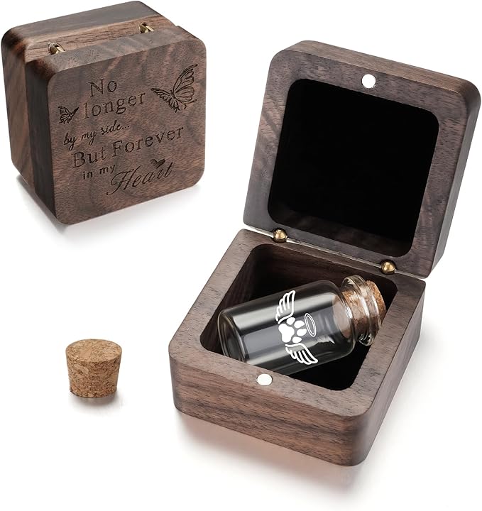 SOITIS Small Pet for Dogs Cats Urns for Ashes Wooden Box, Small Glass Urn for Pets Ashes Keepsake, Pet Urns for Ash Funeral Keepsake Urn for Dog Ashes