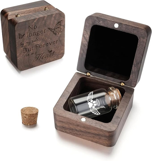 SOITIS Small Pet for Dogs Cats Urns for Ashes Wooden Box, Small Glass Urn for Pets Ashes Keepsake, Pet Urns for Ash Funeral Keepsake Urn for Dog Ashes