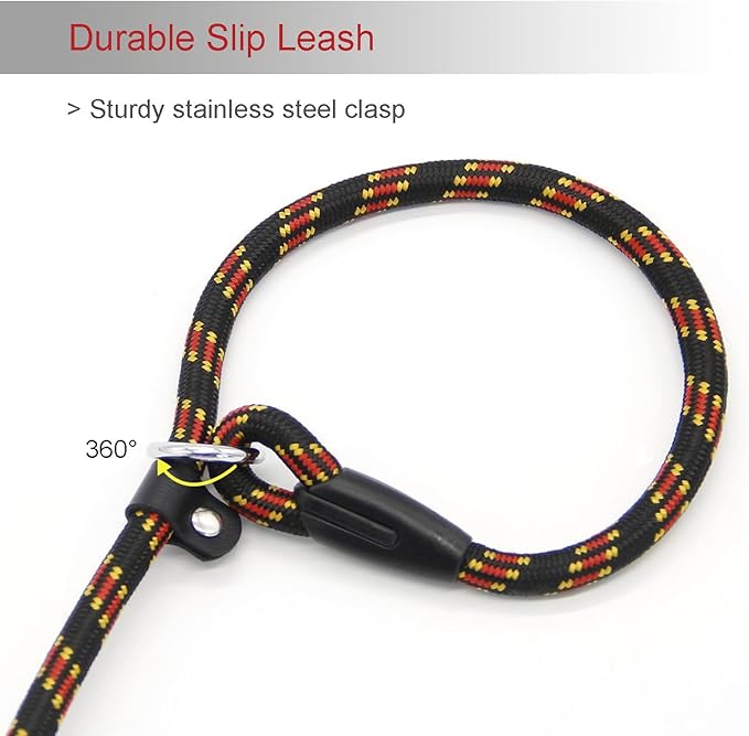 Coolrunner Durable Dog Slip Rope, 5 FT Training Leash, Strong Adjustable Pet Slipknot for Small Medium Dogs (10-80 lb) Black