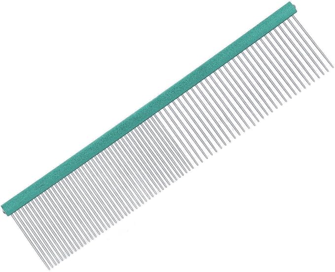 Pet Steel Comb Dogs and Cats, Professional Dog Grooming Comb For Shedding Tangles Knots, Pet Dematting Comb with Rounded Teeth and Non Slip Grip Handle for Long Haired Breeds(Green 13cm/5.1in)