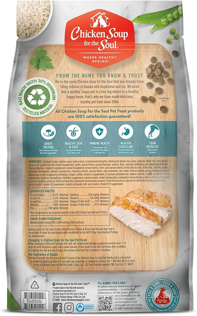 Chicken Soup for the Soul All Natural Premium Adult Dry Dog Food, Real Meat First Ingredient, No By-Products, Supports Gut & Immune Health, Chicken, Turkey & Brown Rice, 4.5lb