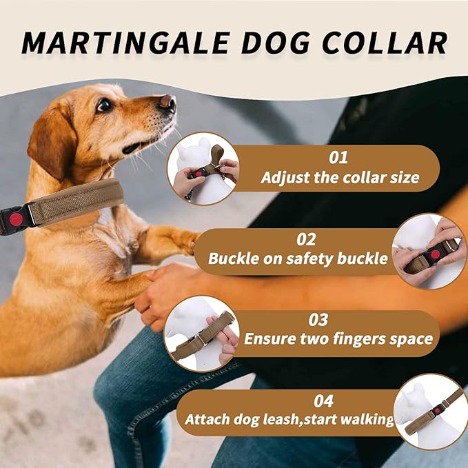 Martingale No Pull Dog Collar for Large Medium Small Dogs, Heavy Duty Nylon Reflective Adjustable Anti Pull Slip Collar with Buckle for Training Walking L Khaki