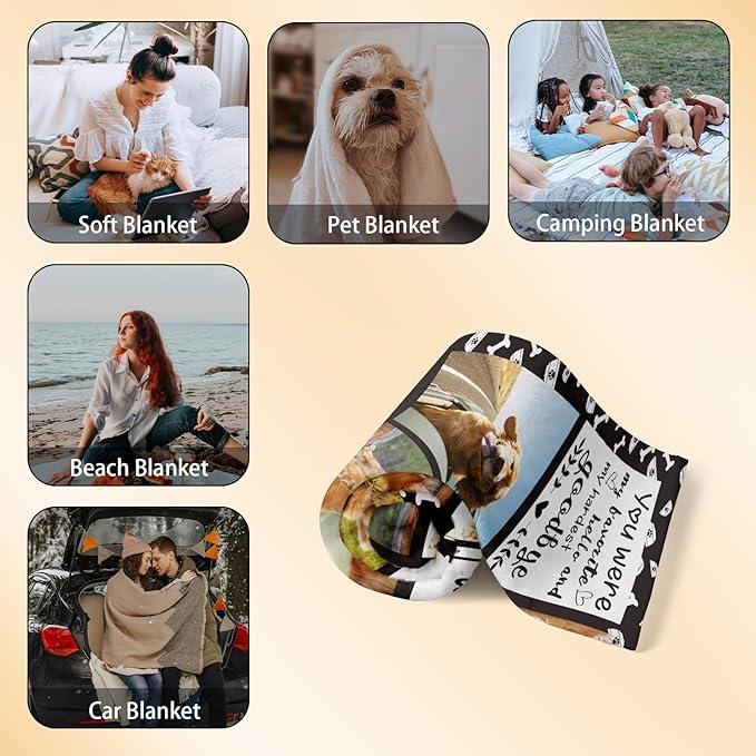Generic Personalized Pet Memorial Throw Blanket, Custom Dog Photo & Name, Customized Pet Memorial Gifts, Black, Queen Size