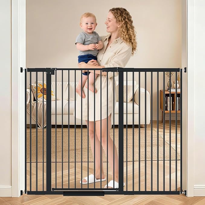 40.55" Tall, 45.86-53.74 Inch Wide, 1.37" Ultra Narrow Spacing Dog Pet Baby Gate Indoor for Doorway Hallway, Pressure Mounted 46 47 48 49 50 51 52 53 Inches Wide Black