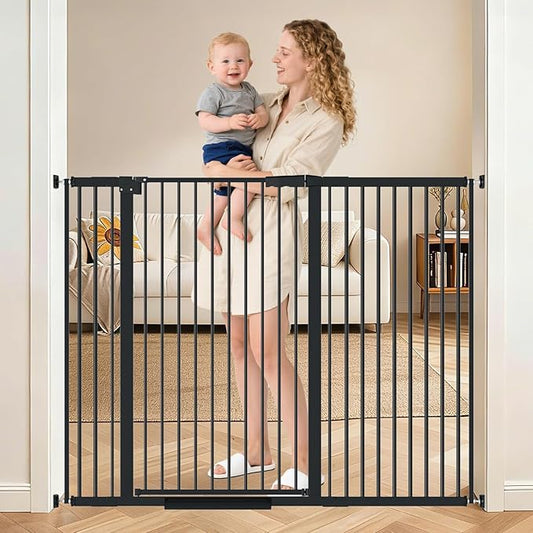 40.55" Tall, 45.86-53.74 Inch Wide, 1.37" Ultra Narrow Spacing Dog Pet Baby Gate Indoor for Doorway Hallway, Pressure Mounted 46 47 48 49 50 51 52 53 Inches Wide Black
