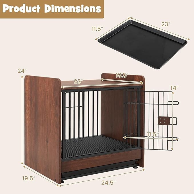 PETSITE Dog Crate Furniture, Industrial Style Dog Crate with Lockable Door, Removable Tray, Adjustable Foot Pads, Indoor Dog Kennel Side Table for Small and Medium Sized Dogs, 24.5 x 19.5 x 24 in