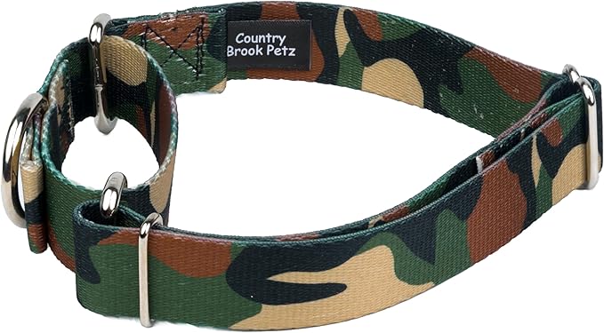 Country Brook Petz - Woodland Camo Martingale Dog Collar - Camouflage Collection Featuring Rugged Designs (1 Inch, Large)