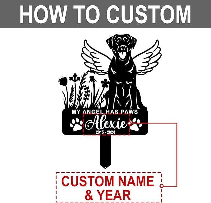 Personalized Pet Memorial Grave Marker, Custom Pet's Name Cemetery Decorations for Funerary, Metal Pet Garden Stake, Outdoor Sympathy Pet Stake Plaque Gift for Loss Dog