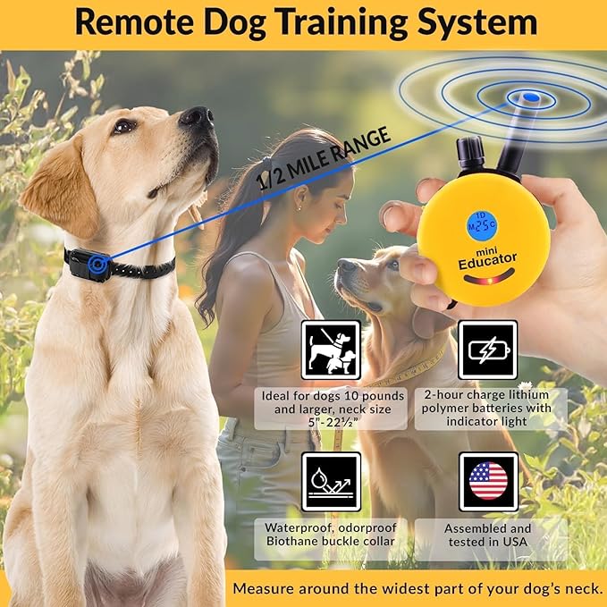 E-Collar – Educator ET-302R-C 1/2 Mile Waterproof Remote Dog Training Collar Includes Premium Finger Clicker Trainer, 100 Programmable Levels + Vibration + Light + Sound, Red