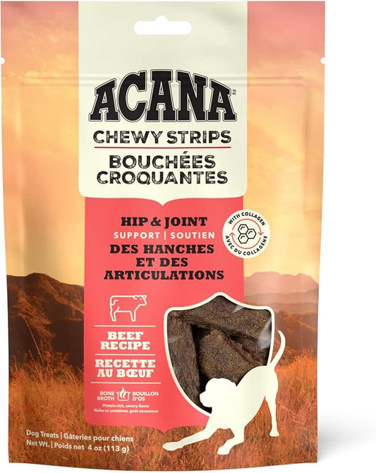 ACANA Chewy Strips Limited Ingredient Dog Treats Beef Recipe with Hip & Joint Support 4oz Bag
