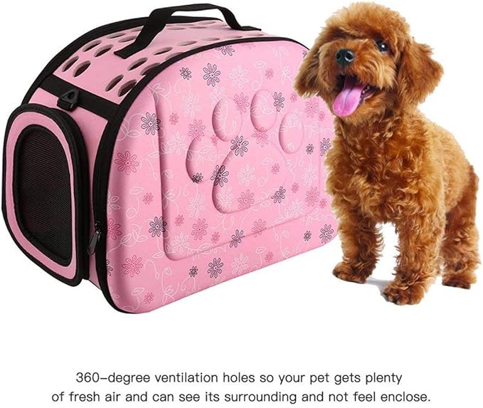 Lofik Travel Outdoor Portable Folding Pet Dog Carrier Cat Carrier Pet Travel Bag Pet Breathable Tote inch Pink