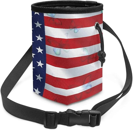 USA Flags Dog Treat Bag Pet Treat Pouch Hands-Free Design Training Treat Bag with Adjustable Strap Dog Food Dispenser Training Bag for Treats, Kibbles, Toys & Accessories