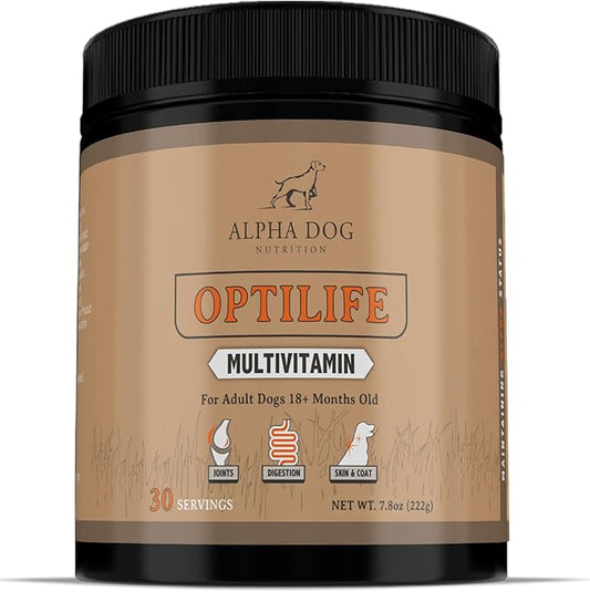 OptiLife Dog Multivitamin Powder - Adult Dog Multivitamin with Probiotics, Allergy Support, Joint Support, Skin & Coat Support - Dog Vitamins and Supplements - Multivitamin for Dogs (30 Servings)