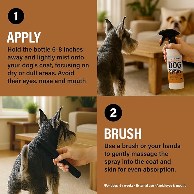 Holm & Herd Dog Deodorizing Spray – Long-Lasting Dog Coat Perfume, Leave-In Conditioner for Soft, Shiny Fur – Pet Cologne for Dogs - Oatmeal Honey 8oz