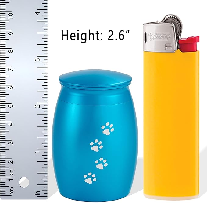 2.67 Inches Small Pet Urns for Memorial Dog or Cat Ashes, Mini Blue Pet Keepsake with Paw Print
