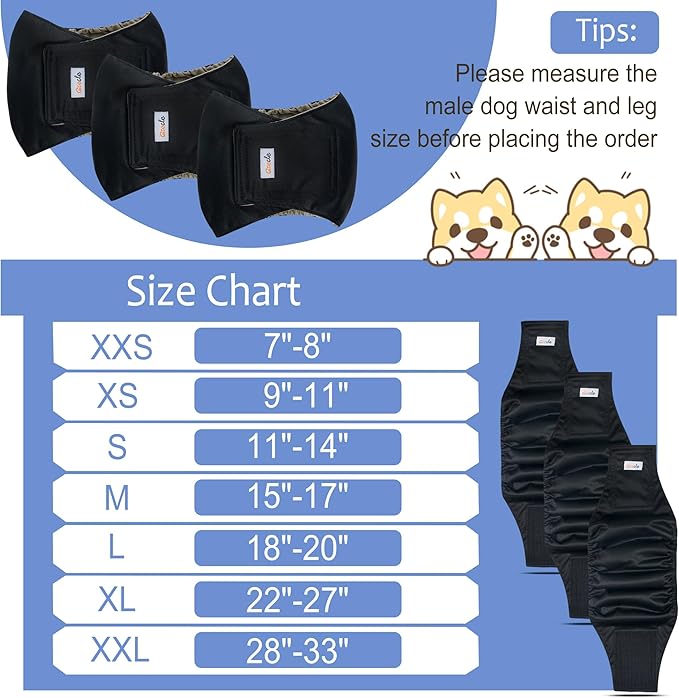 5 Pack Dog Diapers Male Reusable, Premium Belly Bands for Male Dogs, High Absorbing Pee Wraps for Doggie in Incontinence and Training Black XL