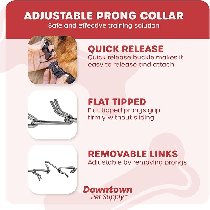Downtown Pet Supply Chrome Plated/Nylon Prong Collar for Dogs, Medium - Adjustable, No-Choke and No Pull Dog Collar with Removable Links - Pinch Collar for Dogs 20-40 lbs and 20" Neck Width