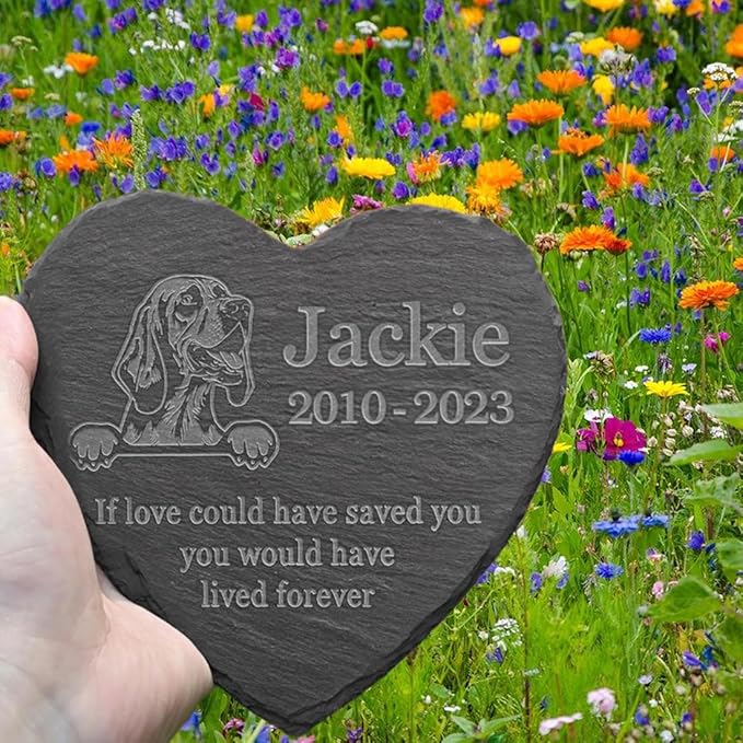 Personalized Dog Memorial Stone Pet Memorial Gifts for Loss of Dog Engraved Heart Plaque Garden Grave Decors for Cemetery Pet Loss Gifts with Stand (in Memory of Bloodhound)