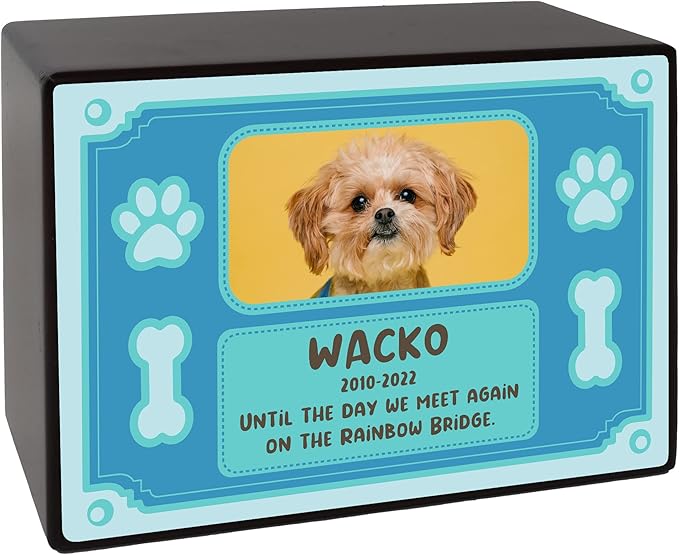 Custom Pet Keepsake Urns for Dogs, Wooden Box for Pet Ashes with Photo, Small, 6" x 4" x 2.75", Rosewood, Animal Print