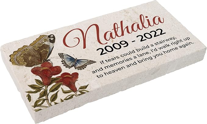 Personalized Pet Memorial Stone, 6x12 Custom Limestone Pet Grave Markers as Keepsake or Pet Remembrance, Thoughtful Pet Loss Gifts for Bereaved Pet Owners, Personalized Memorial Gifts (Nathalia)