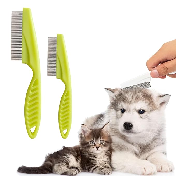 Flea Comb for Dogs and Cats, 2026 New Multifunctional Pet Lice Comb Fine Tooth Grooming Massage Brush for Removing Tear Stains, Fleas (Green)