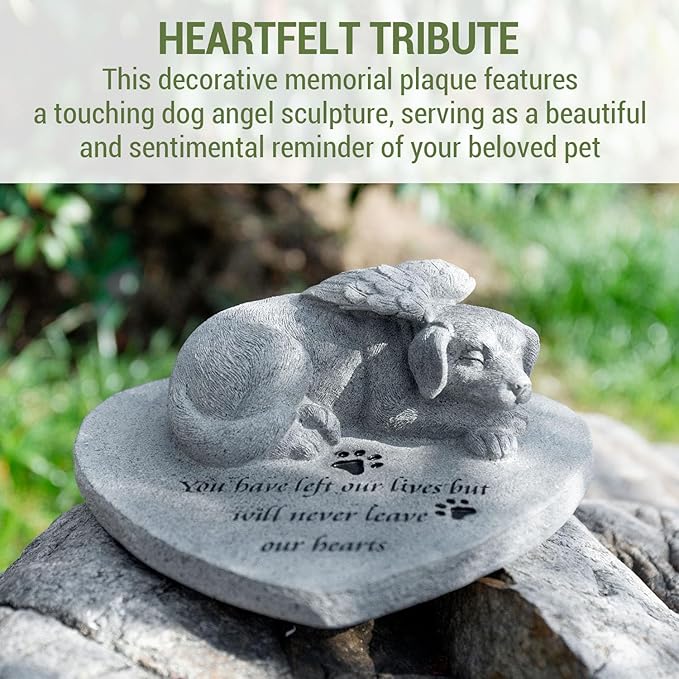 MyGift 9 Inch Resin Pet Memorial Garden Stone, Dog Loss Sympathy Remembrance Gift with Dog Angel Sculpture, in Loving Memory Plaque for Dog Lovers & Dog Mom