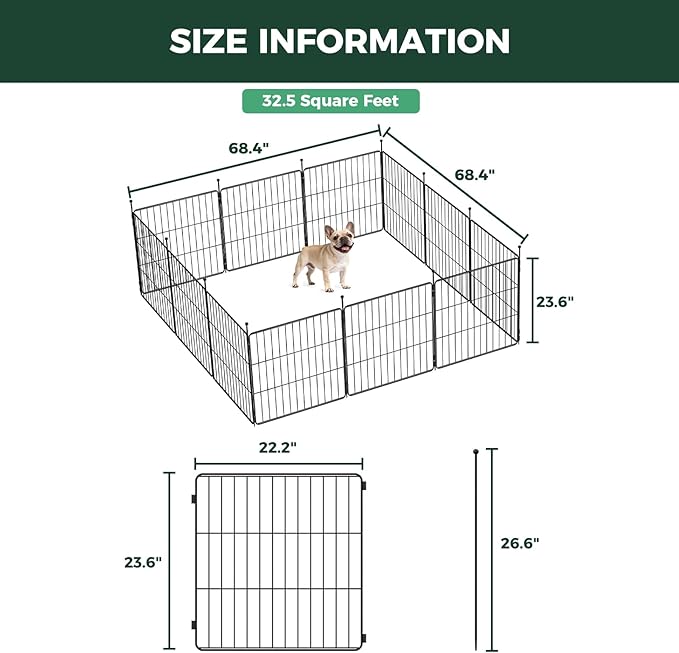 FXW MiniPaws Unleashed Dog Playpen, Expandable & Portable Design for Yard, RV Camping and Indoor Use, for Puppies and Small Dogs, 24-inch 12 Panels