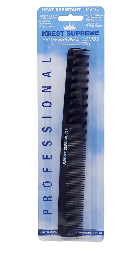 Krest Combs 8.5 IN. Supreme Professional Comb Extra-Long Cutting combs W. Sectioning Tooth 1 Pc., Blue