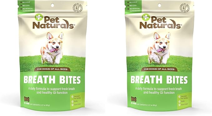 Pet Naturals Breath Bites Breath Freshener for Dogs, 60 Chews, Healthy GI Support and Dental Health, (Pack of 2)