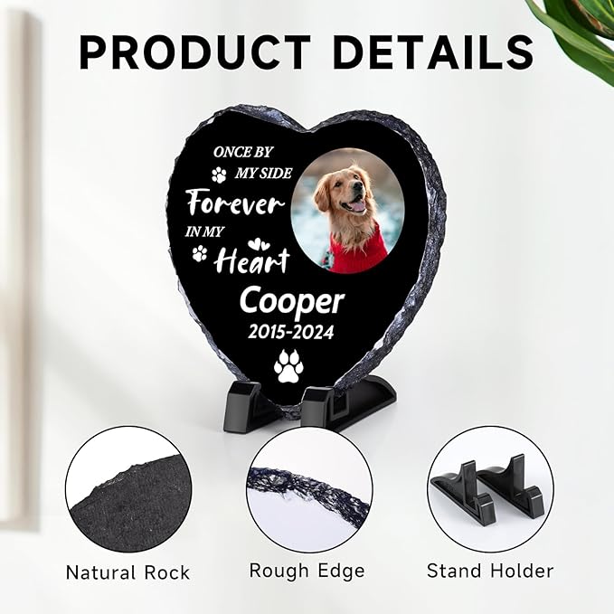 Pet Memorial Stones for Dogs, Dog Memorial Stone Outdoor, Pet Headstones for Dogs, Memorial Gifts for Loss of Dog, Custom Stone Picture Frame Plaque with Name/Text