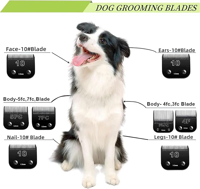 Detachable Pet Dog Clipper Blades,Compatible with Andis, Oster A5, Wahl KM Series Clippers,Made of Ceramic,Black，4PACK (3FC 4FC 5FC 7FC)