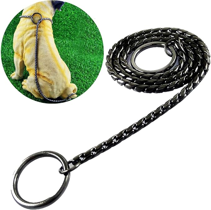 Dog P Snake Chain Chrome Plated Metal Dog Training Choke/Collar-Fully Guaranteed Against Rust Tarnish or Breakage-Recommended for Professional Training (Black, 4mm * 20")