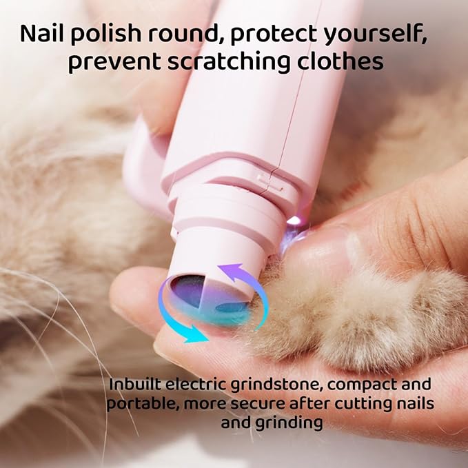 Quiet 2 in 1 Dog Nail Clippers & Cat Claw Trimmers,USB Rechargeable Claw Clippers for Small Medium Dogs and Cats,Cordless Safe Guard Nail Grinder with LED Lights Pink