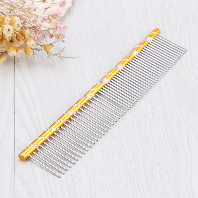 Combs for Grooming - Combs with Rounded Ends Stainless Steel Teeth Pet Comb Grooming Comb Cat Comb Metal Comb for Removing Tangles and Knots
