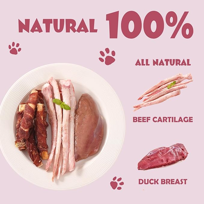 ASMPET 10.6oz Dog Treats Bones, Duck Wrapped Beef Cartilage, Rawhide Free & Grain Free Dog Snacks