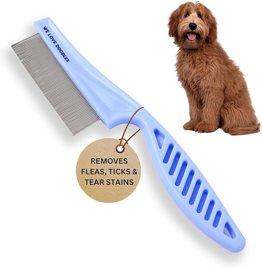 Dog Face Comb, Flea Comb for Dogs, Fine Tooth Tearstain Remover Metal Comb, Removes Crust and Mucus, Face Brush for Poodles & Other Breeds, Grooming Brush for Pets, Large [We Love Doodles]