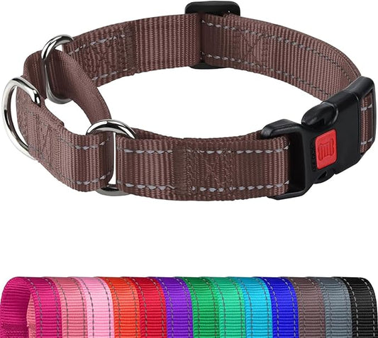 Joytale Martingale Collar for Dogs, Reflective Heavy Duty for Safety, Quick Release Buckle, Adjustable Nylon Collars for Small Dogs Walking Training, Brown,S