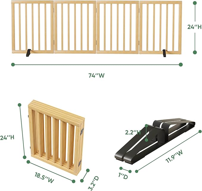 Dog Gate, Freestanding Dog Gates for Doorways, Indoor,Foldable Pet Gates for Doorways Bedroom, Puppy Gate with Metal Support Feet, Room Dividerr 4 Panels (Natural)