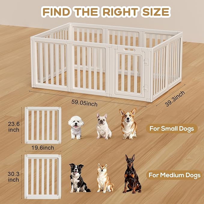 Clear Dog Play Pen,Pet Playpen with Door,Easy to Clean and Install Puppy pens for Both Indoor and Outdoor use (White, 30.3 inch Height, 10 Panels)