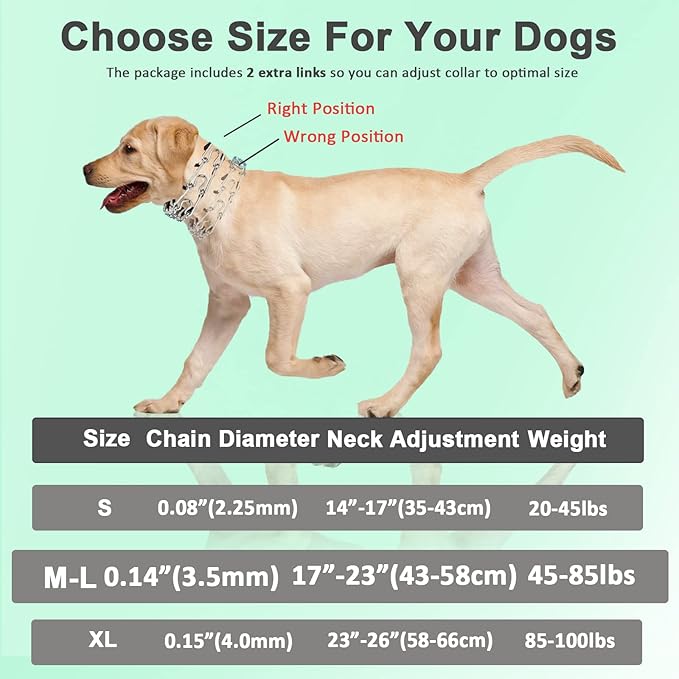 Prong Training Collar for Dogs, Adjustable Dog Pinch Collar with Quick Release Buckle, No Pull Collar for Small Medium Large Dogs, Extra Link and Caps